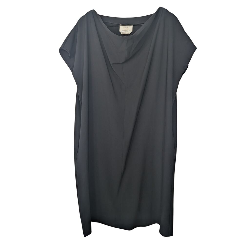 Voyage by Marina Rinaldi Black Minimalist Cowl Neck Short Sleeve Shift Dress